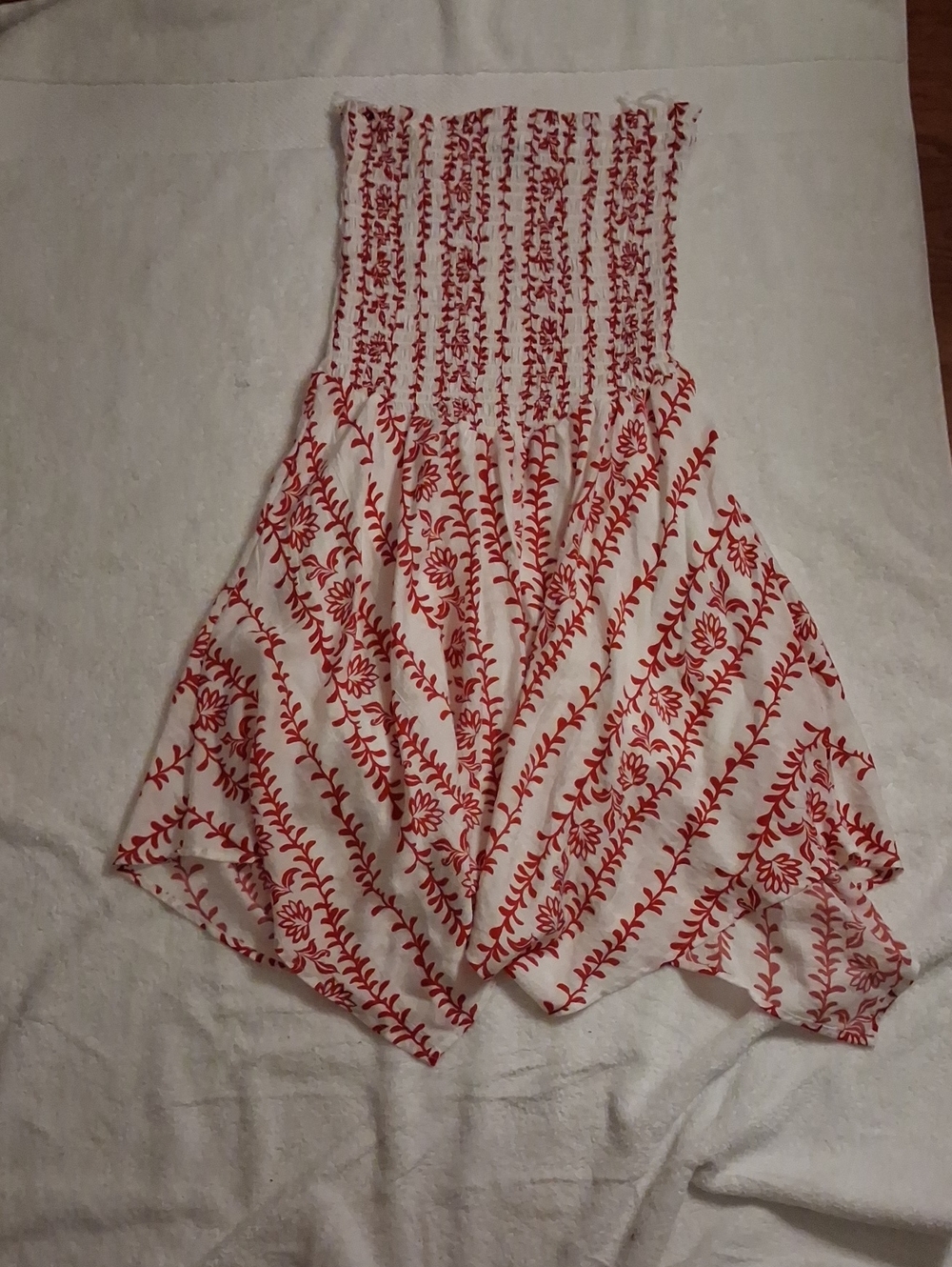 Strapless White Dress with Red Floral Print M New